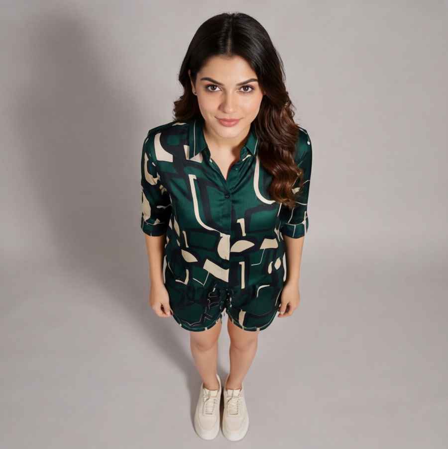 Soft Rayon Satin Crop Top Set
