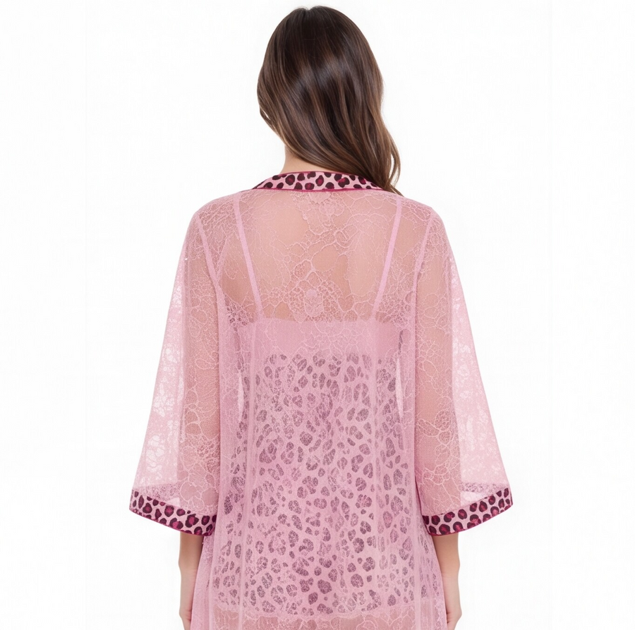 Blush Leopard Lace 3-Piece Nightwear Set | Spandex Modal & French Lace - 1