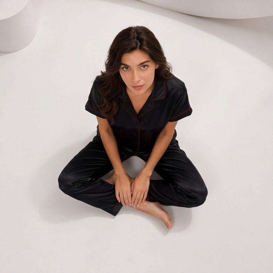 Midnight Black Satin Pajama Set | Luxury Women's Sleepwear