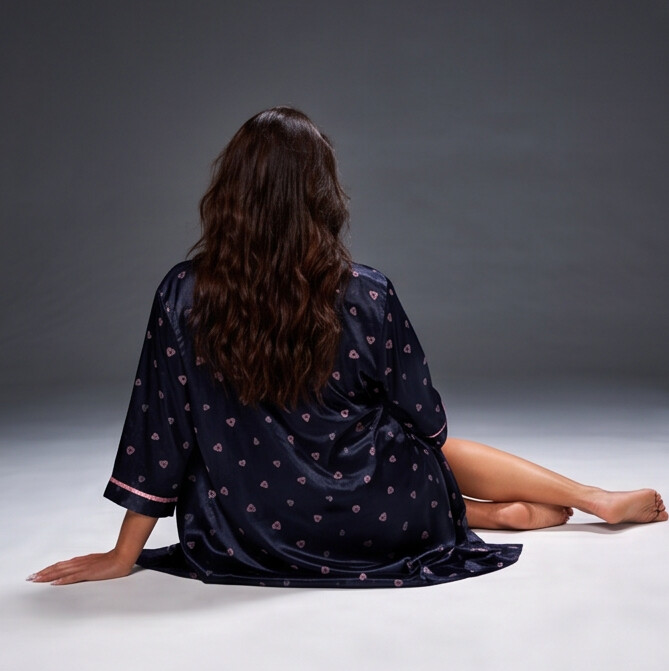 Midnight Hearts Satin Nightdress & Robe Set | Luxury Women's Sleepwear