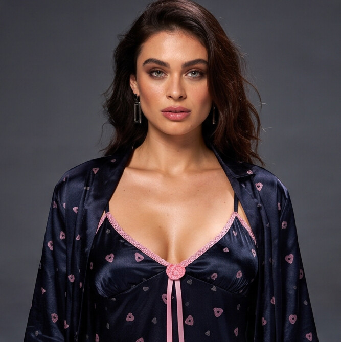 Midnight Hearts Satin Nightdress & Robe Set | Luxury Women's Sleepwear