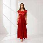 Scarlet Red Satin Lace Maxi Nightdress | Luxury Women's Sleepwear