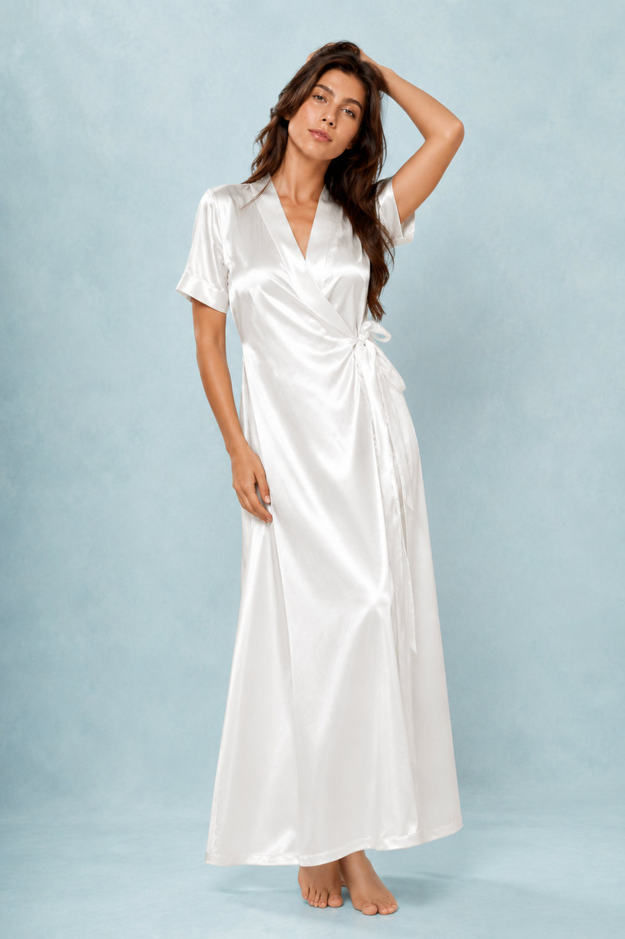 Ivory Satin Wrap Maxi Nightdress | Luxury Satin Sleepwear