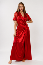 Ruby Red Satin Wrap Maxi Nightdress | Luxury Italian Satin Sleepwear