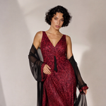 Women's Crimson Print Nightdress & Sheer Robe Set