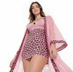Blush Leopard Lace 3-Piece Nightwear Set | Spandex Modal & French Lace - 1
