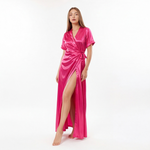 Fuchsia Satin Wrap Maxi Nightdress | Luxury Italian Satin Sleepwear