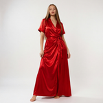 Ruby Red Satin Wrap Maxi Nightdress | Luxury Italian Satin Sleepwear