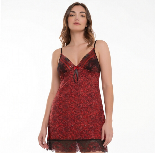 Scarlet Romance Lace Chemise Nightdress | Elegant Women's Sleepwear