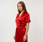 Ruby Red Satin Wrap Maxi Nightdress | Luxury Italian Satin Sleepwear