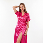 Fuchsia Satin Wrap Maxi Nightdress | Luxury Italian Satin Sleepwear