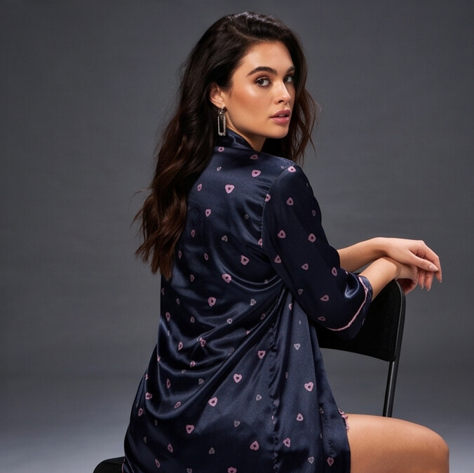 Midnight Hearts Satin Nightdress & Robe Set | Luxury Women's Sleepwear
