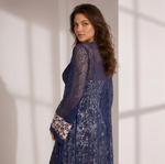 Women's Navy Lace Robe & Floral Maxi Nighty Set