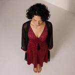 Women's Crimson Print Nightdress & Sheer Robe Set