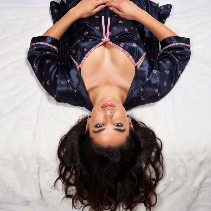 Midnight Hearts Satin Nightdress & Robe Set | Luxury Women's Sleepwear