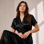 Black Satin Wrap Maxi Dress | Elegant Evening Wear