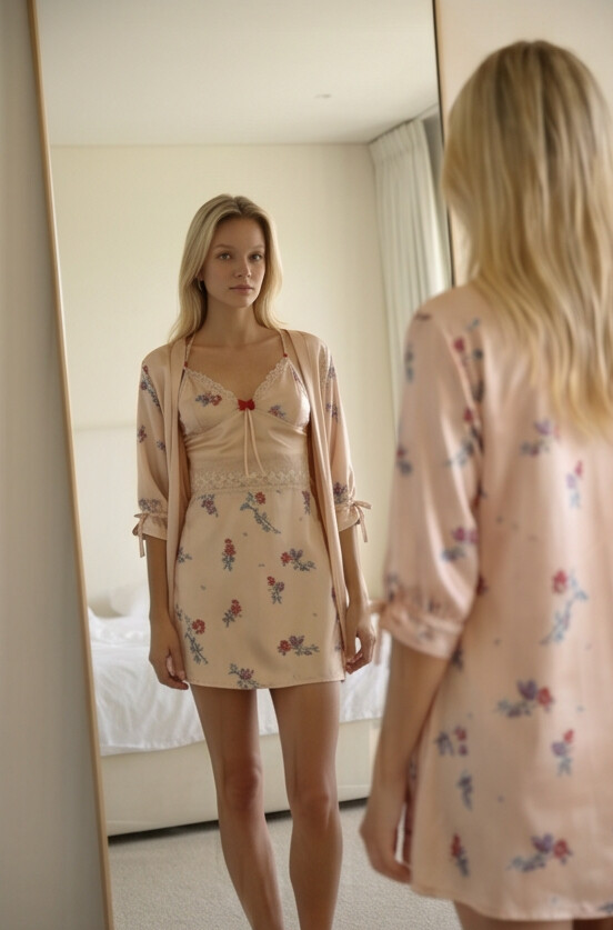 Champagne Blossom Satin Nightdress | Floral Luxury Sleepwear