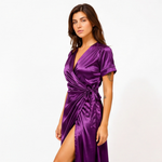 Royal Amethyst Satin Wrap Maxi Nightdress | Luxury Italian Satin Sleepwear