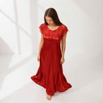 Scarlet Red Satin Lace Maxi Nightdress | Luxury Women's Sleepwear