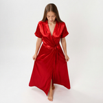 Ruby Red Satin Wrap Maxi Nightdress | Luxury Italian Satin Sleepwear