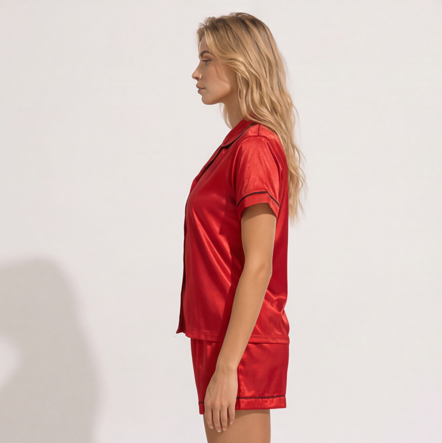 Ruby Red Satin Short Pajama Set | Luxury Women's Sleepwear