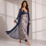 Women's Navy Lace Robe & Floral Maxi Nighty Set