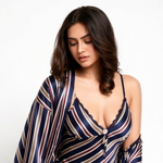 Nautical Elegance Satin Nightdress & Robe Set | Women's Luxury Sleepwear