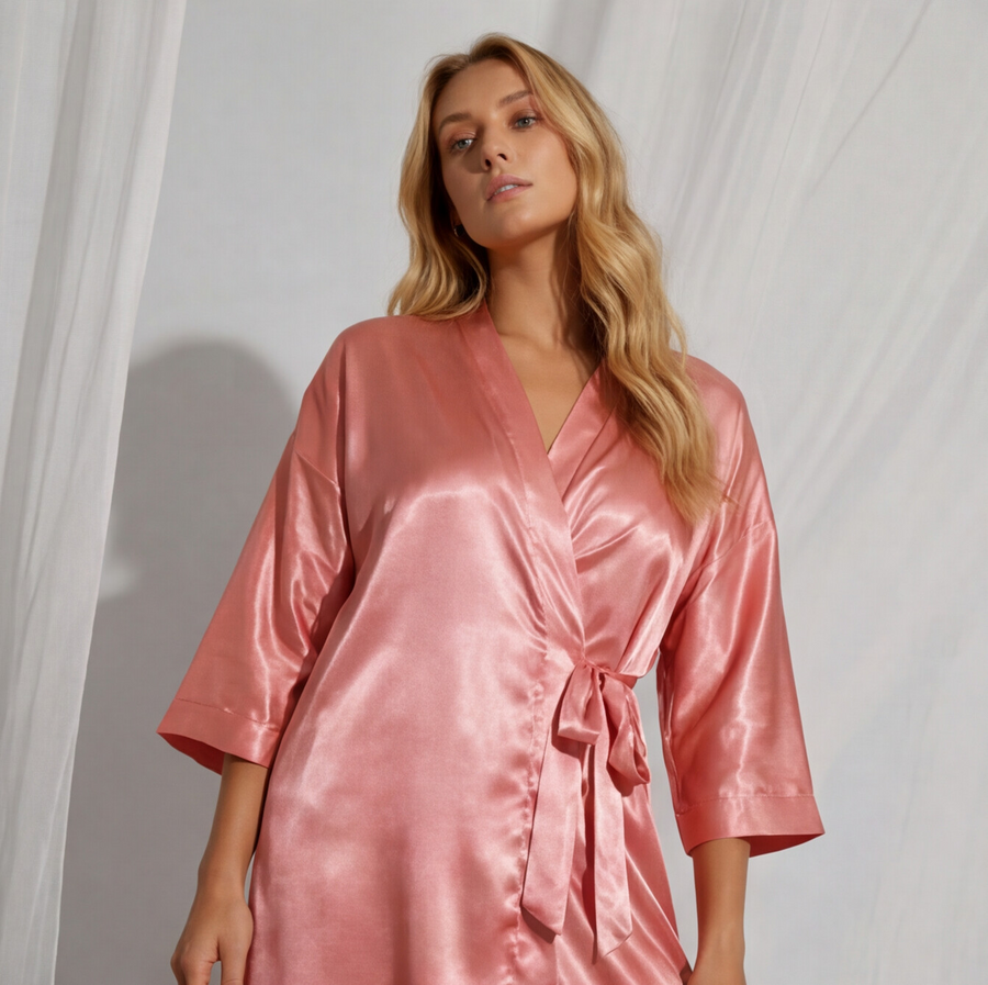 Rose Blush Satin Wrap Robe | Luxury Women's Loungewear