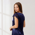 Midnight Blue Satin Lace Maxi Nightdress | Luxury Women's Sleepwear