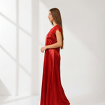 Scarlet Red Satin Lace Maxi Nightdress | Luxury Women's Sleepwear