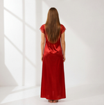 Scarlet Red Satin Lace Maxi Nightdress | Luxury Women's Sleepwear