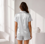 Silver Grey Satin Short Pajama Set | Luxury Women's Sleepwear