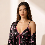 Midnight Bloom Satin Nightdress & Robe Set | Women's Luxury Sleepwear