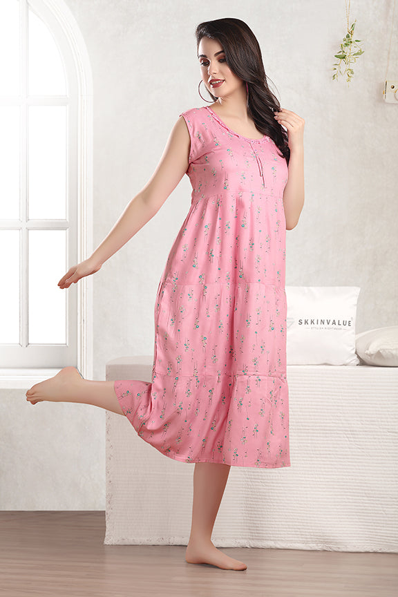 Skkinvalue's Spun Nighty, Short Sleeve, with embroidered for women