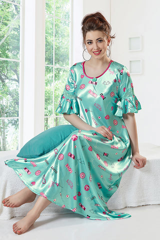 Skkinvalue's soft & silky Lycra fabric Long sleeves Printed Maxi Night –  skkinvalue