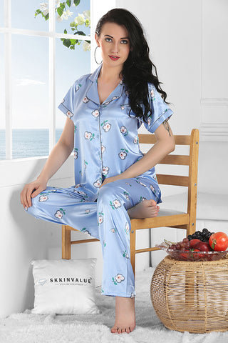 Skkinvalue’s Soft printed Satin Pyjama& top  Night Suit For Women