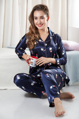 soft printed silk Long Sleeve Top With Long Pajama – skkinvalue