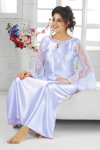 Skkinvalue's Soft Plain Satin Long Sleeve pcs nighty for women