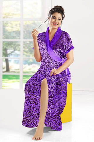 Skkinvalue  Printed long satin robe house coat