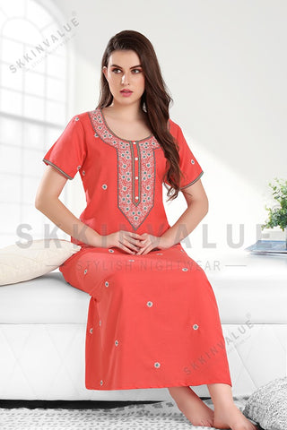 Skkinvalue”S Soft Spun embroidery 1 pcs  nighty for women