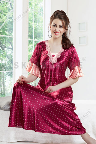 Skkinvalue’s Stylish Satin 3/4 Sleeve slim fit nighty for ladies