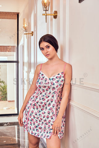 Skkinvalue’s Strawberry Printed Bedroom Short Slip Honey Moon wear