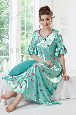 Skkinvalue’s Unique Print Satin 3/4 Sleeve slim fit styles nighty for women’s