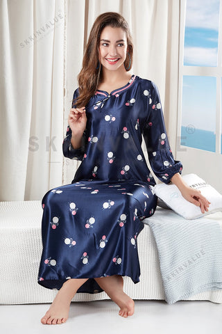 SkkinValue's Super Soft Satin Long Sleeve Nighty For Women's