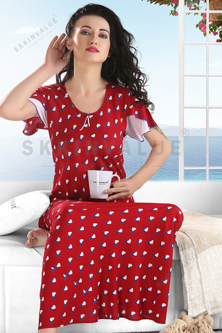 Skkinvalue’s Premium Printed Satin slim  Fit Nighty nightgown for Women’s