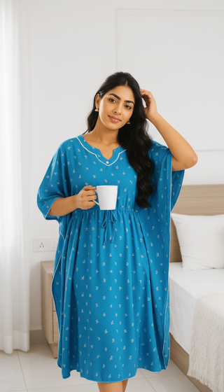 Knee Length Night Wear Kaftan ( Poncho Style)