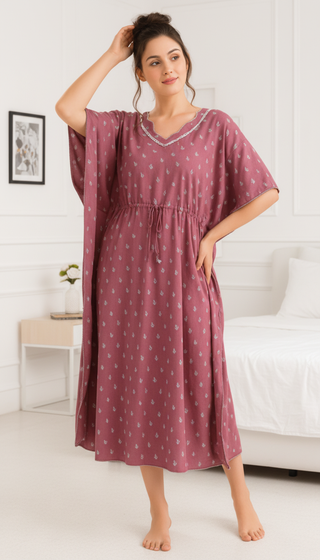 Knee Length Night Wear Kaftan ( Poncho Style)