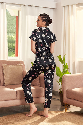 Skkinvalue’s Heart Printed Satin night suits for women