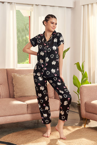 Skkinvalue’s Heart Printed Satin night suits for women