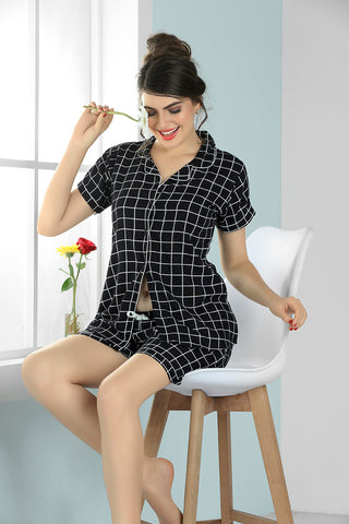 Skkinvalue’s modal rayon Checkered print short night suit for women